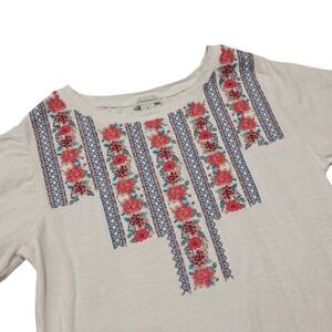 Sundance Embroidered Floral Short Sleeve (Slit) Tunic Top White‎ Womens Size S